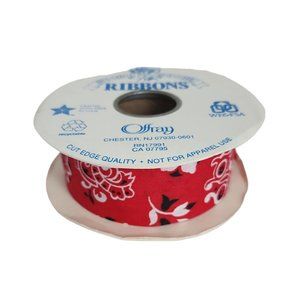 Vtg Offray Red Bandana Ribbon Arts Crafts Hobby  Made in USA 1 7/16" Width READ